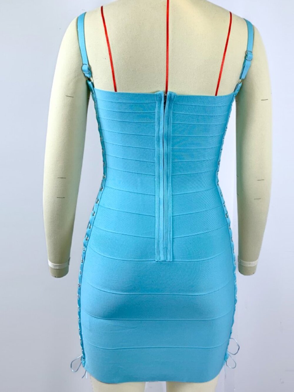 Vibrant Aqua Blue Side Lace-Up Cutout Bandage Mini Dress - Picture 8 of 8
